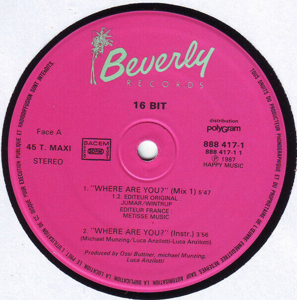 16 Bit ‎12" Where Are You? Remix (We Know The Way) - France (EX/M)