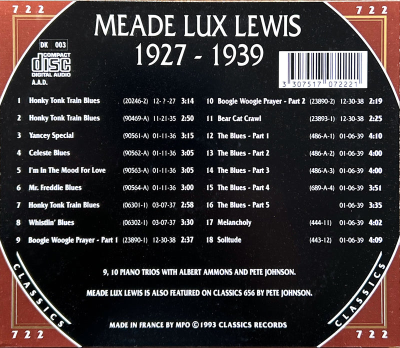 Meade Lux Lewis CD 1927-1939 (M/VG)