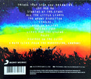 the back cover of a cd with a rainbow background