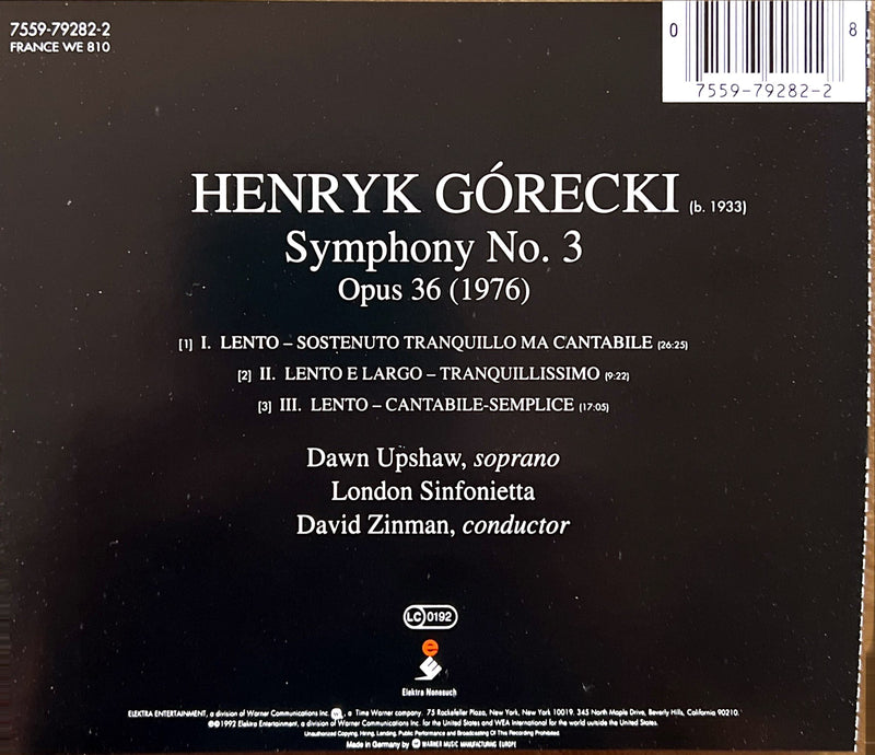 Henryk Górecki / Dawn Upshaw, London Sinfonietta, David Zinman CD Symphony No. 3 - Germany