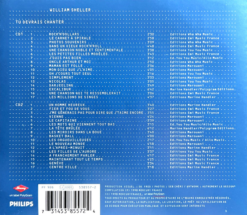 the back cover of a blue album