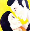 a painting of two people with a yellow tie