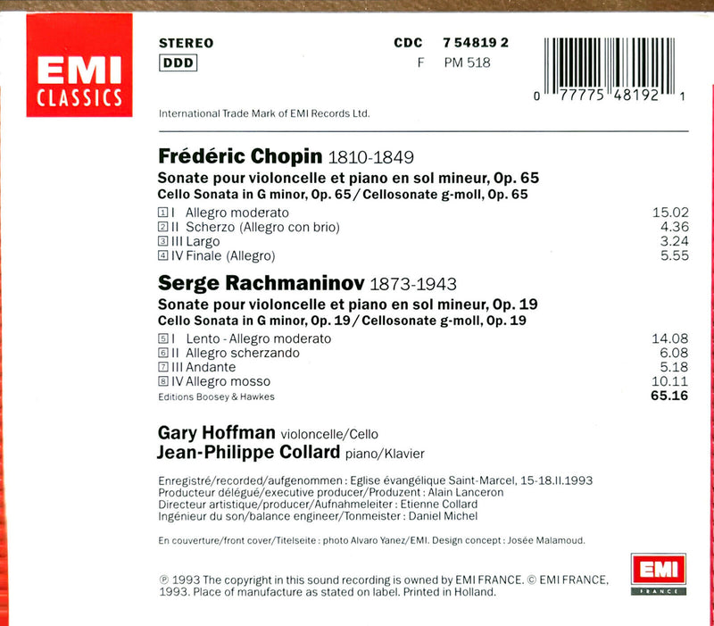 Gary Hoffman / Jean-Philippe Collard CD Chopin / Rachmaninov