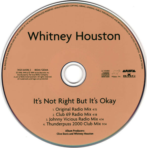 Whitney Houston ‎Maxi CD It's Not Right But It's Okay (The Dance Mixes) - Europe