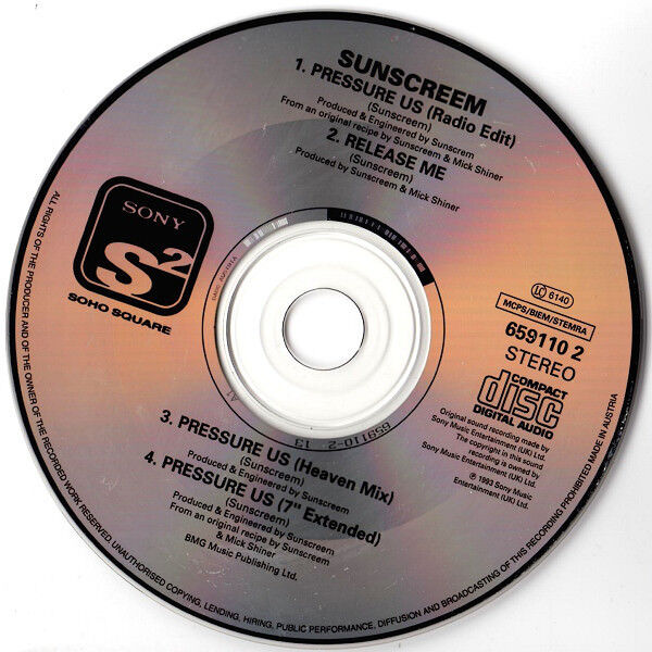 Sunscreem Maxi CD - CD1 - Pressure US - England (M/VG)