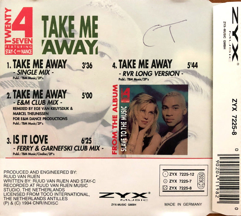 Twenty 4 Seven Featuring Stay-C And Nance ‎Maxi CD Take Me Away - Germany