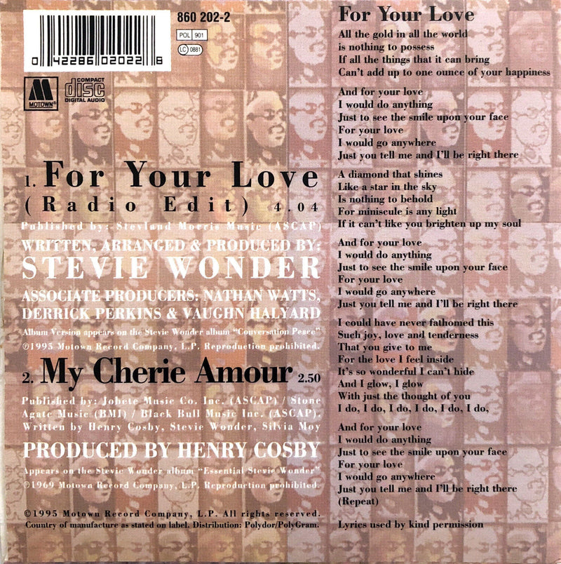 Stevie Wonder ‎CD Single For Your Love - Europe (VG+/VG+)