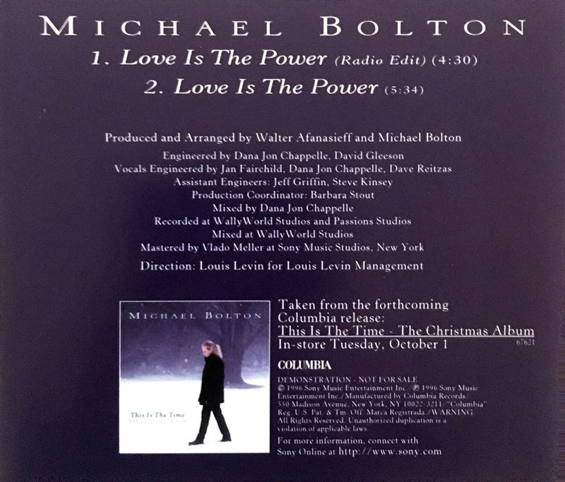 Michael Bolton ‎Maxi CD Love Is The Power - Promo - USA (M/M)