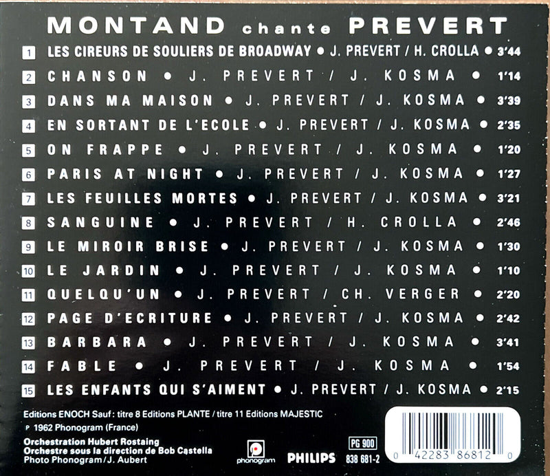 Yves Montand CD Yves Montand Chante Jacques Prévert