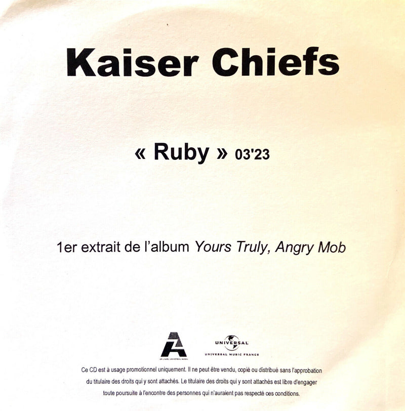 Kaiser Chiefs CD Single Ruby - Promo - France (EX/VG+)