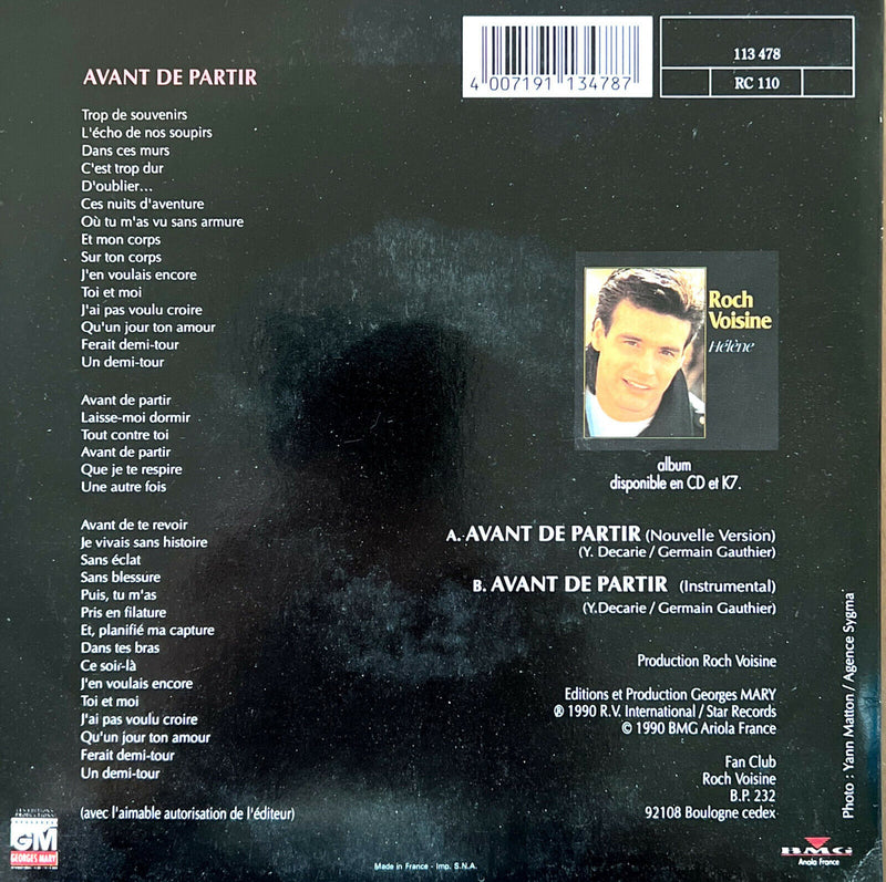 Roch Voisine 7" Avant De Partir (Nouvelle Version)