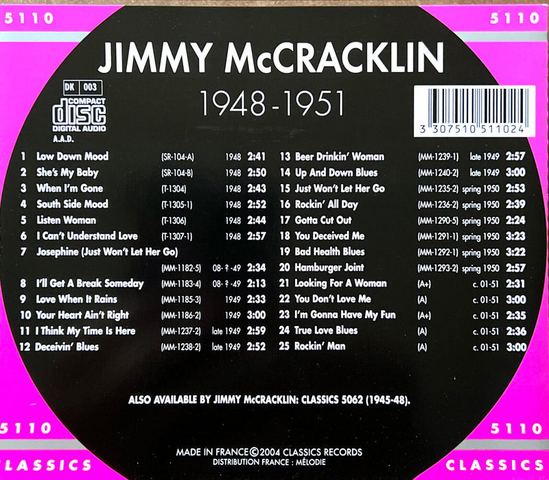 Jimmy McCracklin CD The Chronological Jimmy McCracklin 1948-1951