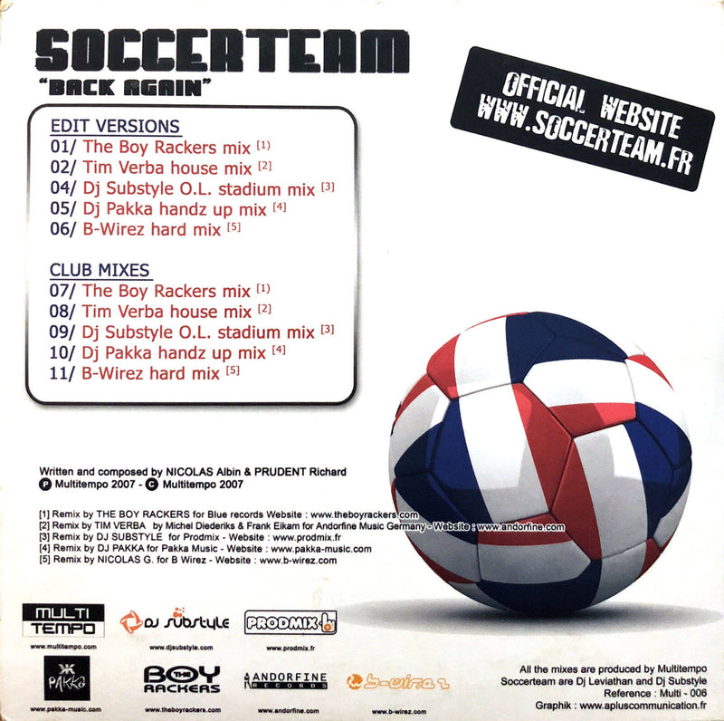 Soccerteam ‎CD Single Back Again - Promo - France (EX/EX+)
