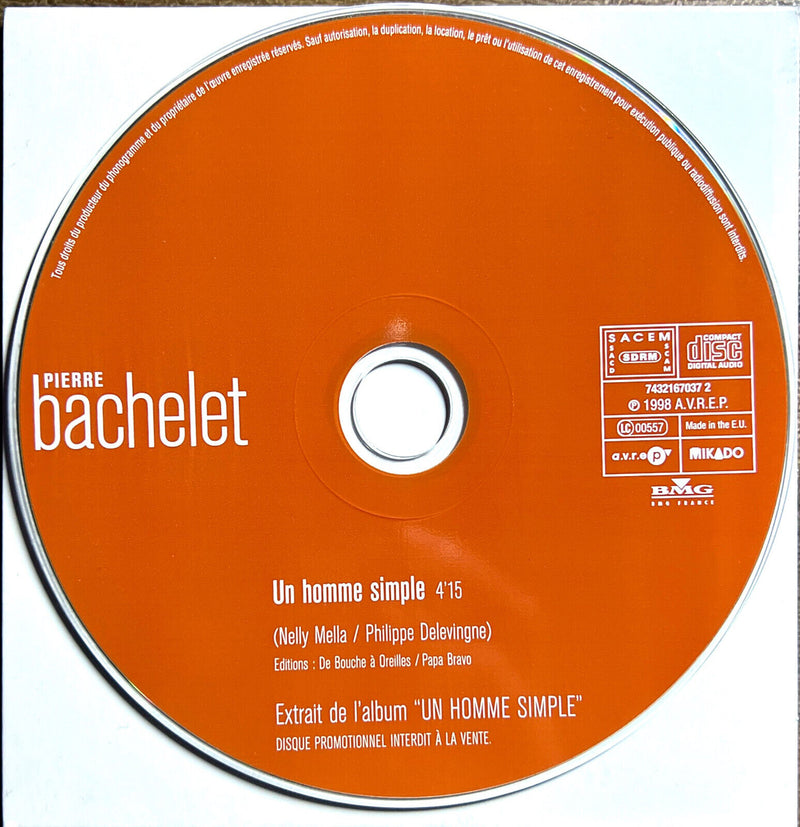 Pierre Bachelet CD Single Un Homme Simple - Promo