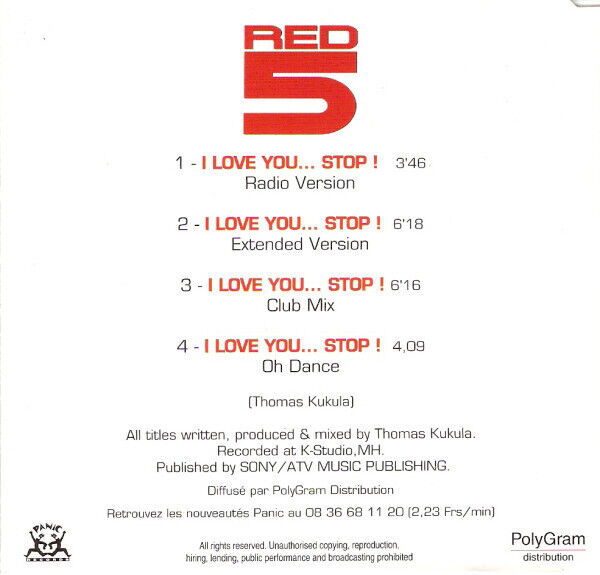 Red 5 ‎Maxi CD I Love You ... Stop ! - France (M/M - Scellé / Sealed)