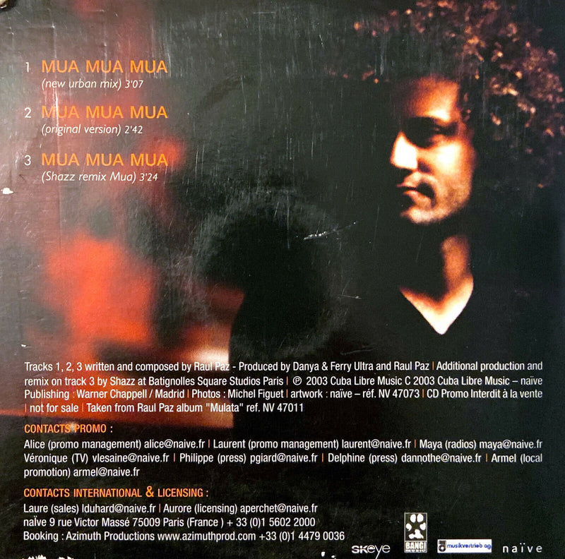 Raul Paz ‎CD Single Mua Mua Mua Remix - Promo - France (G/EX+)