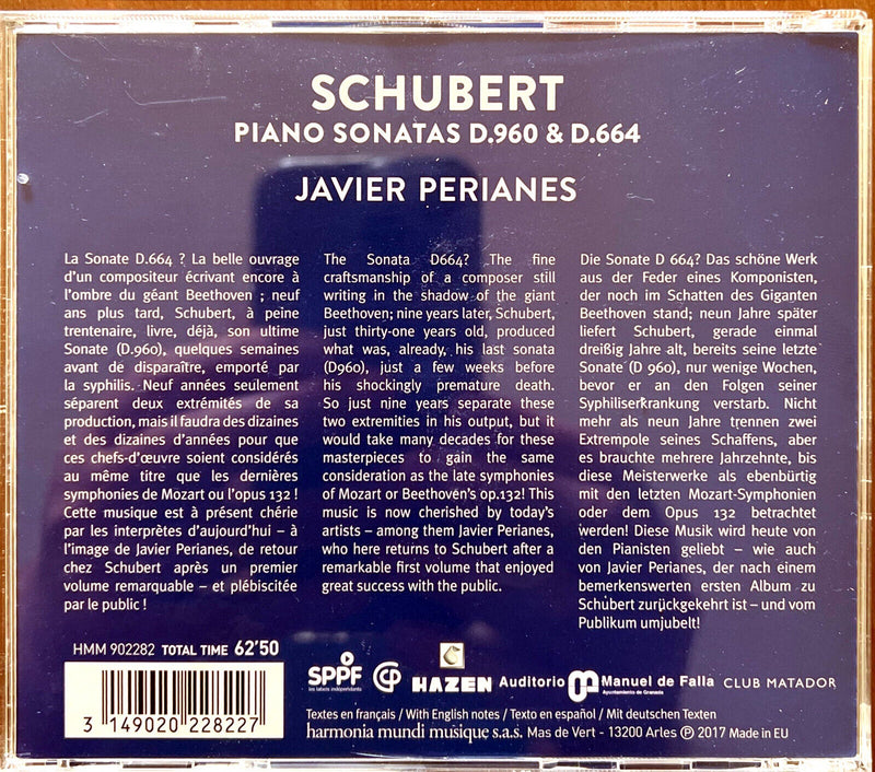 Schubert, Javier Perianes CD Piano Sonatas D. 960 & D. 664