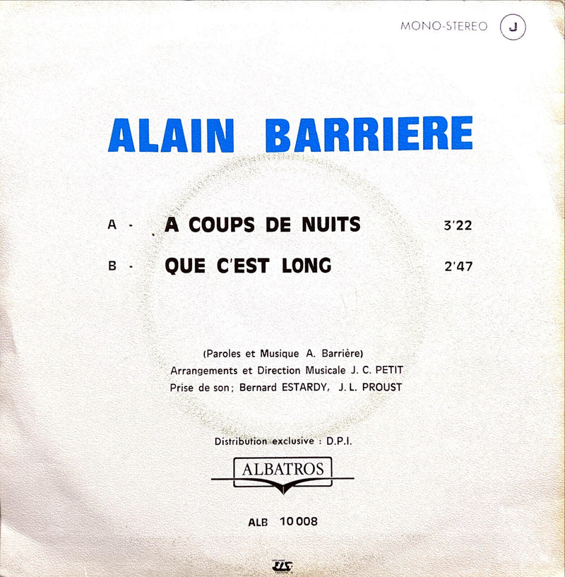 Alain Barriere 7" A Coups De Nuits