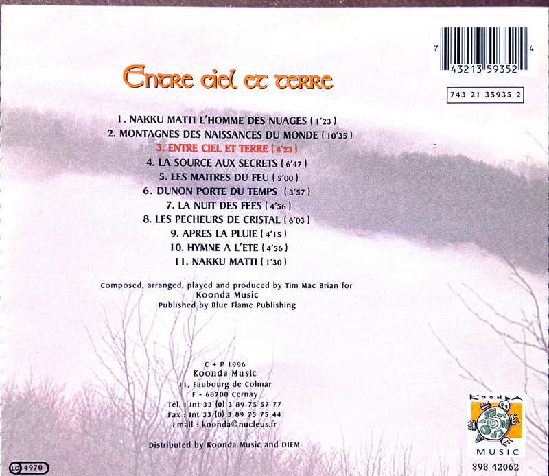 Tim Mac Brian CD Entre Ciel Et Terre