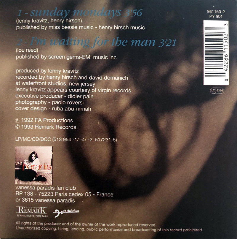 Vanessa Paradis ‎CD Single Sunday Mondays - France (M/M)