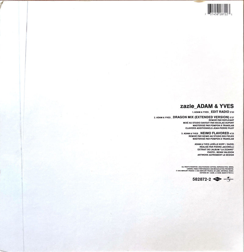 Zazie CD Single Adam & Yves + Présentoir 10"