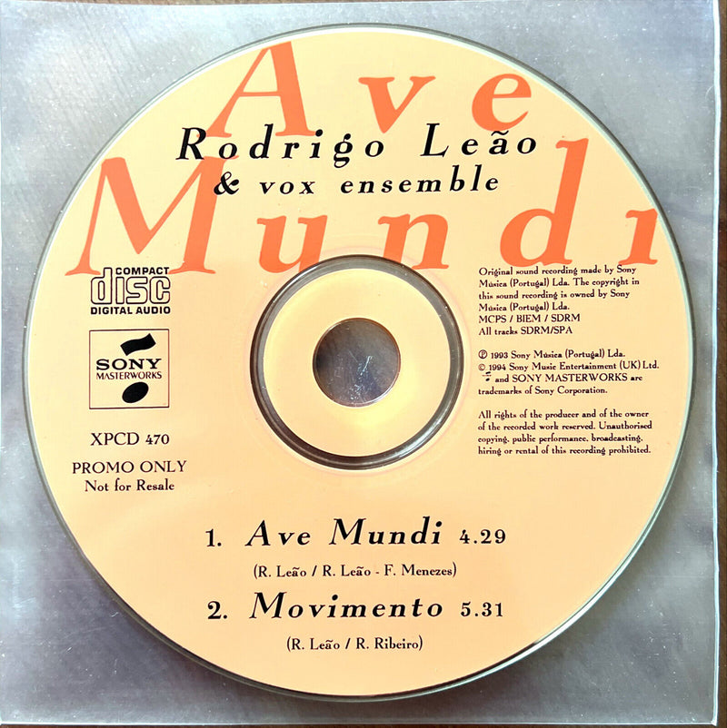 Rodrigo Leão & Vox Ensemble CD Single Ave Mundi - Promo