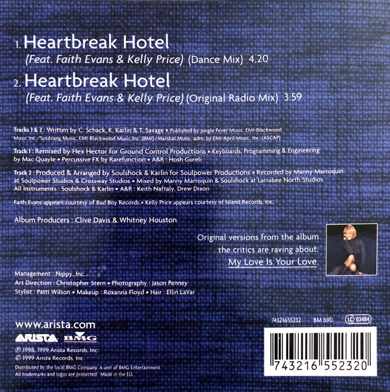 Whitney Houston Feat. Faith Evans & Kelly Price ‎CD Single Heartbreak Hotel - Eu