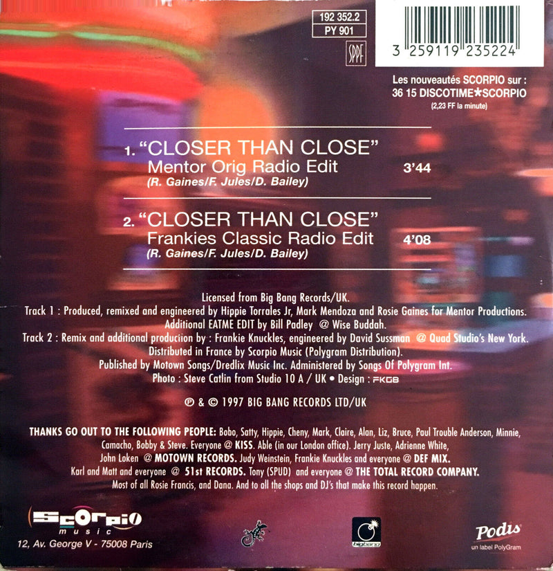 Rosie Gaines ‎CD Single Closer Than Close - France (VG+/EX)