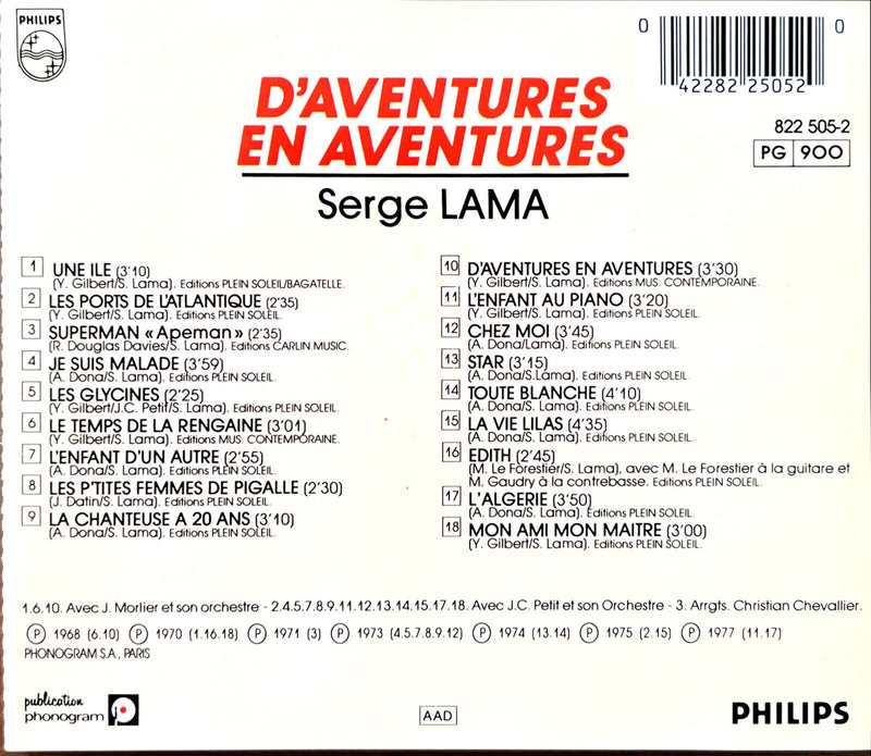 Serge Lama CD D'Aventures En Aventures