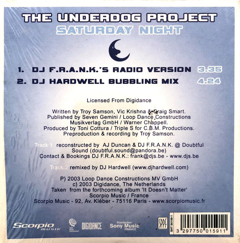 The Underdog Project ‎CD Single Saturday Night (inclus DJ F.R.A.N.K. Remix) - Fr