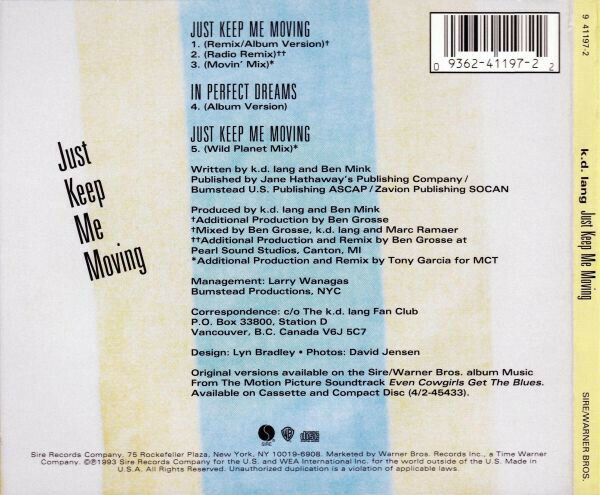 k.d. lang ‎Maxi CD Just Keep Me Moving - FLP Case - USA (VG+/VG+)