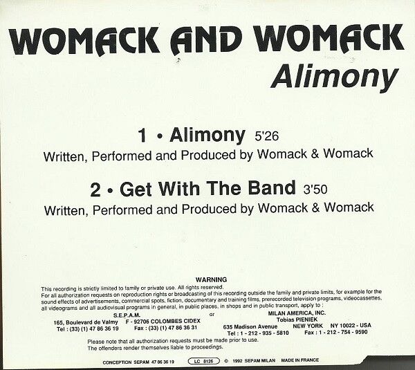 Womack And Womack Maxi CD Alimony - France (VG+/VG)