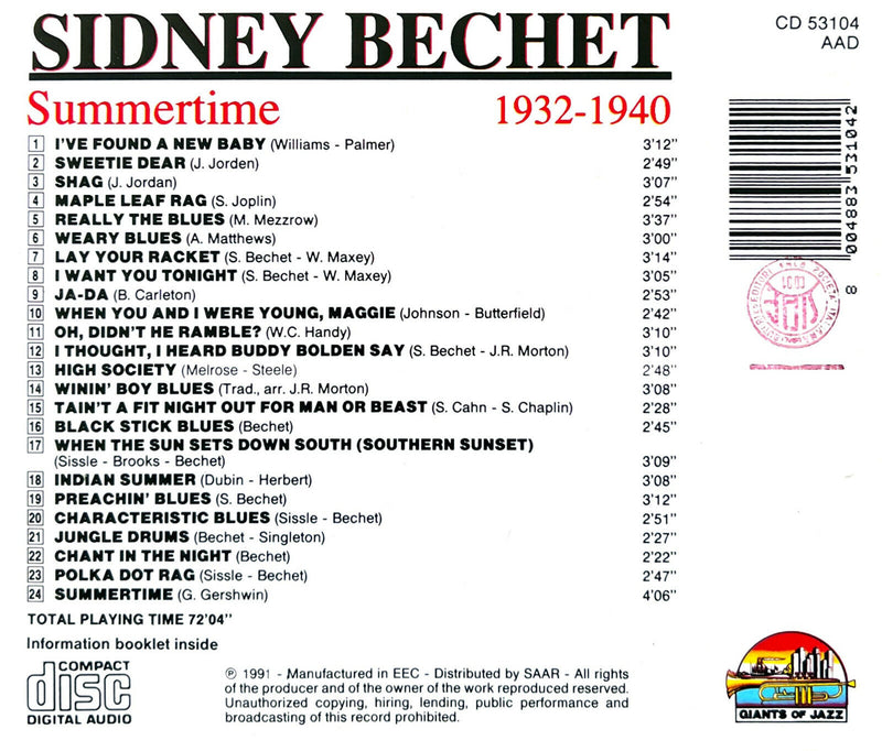 Sidney Bechet CD Summertime 1932-1940