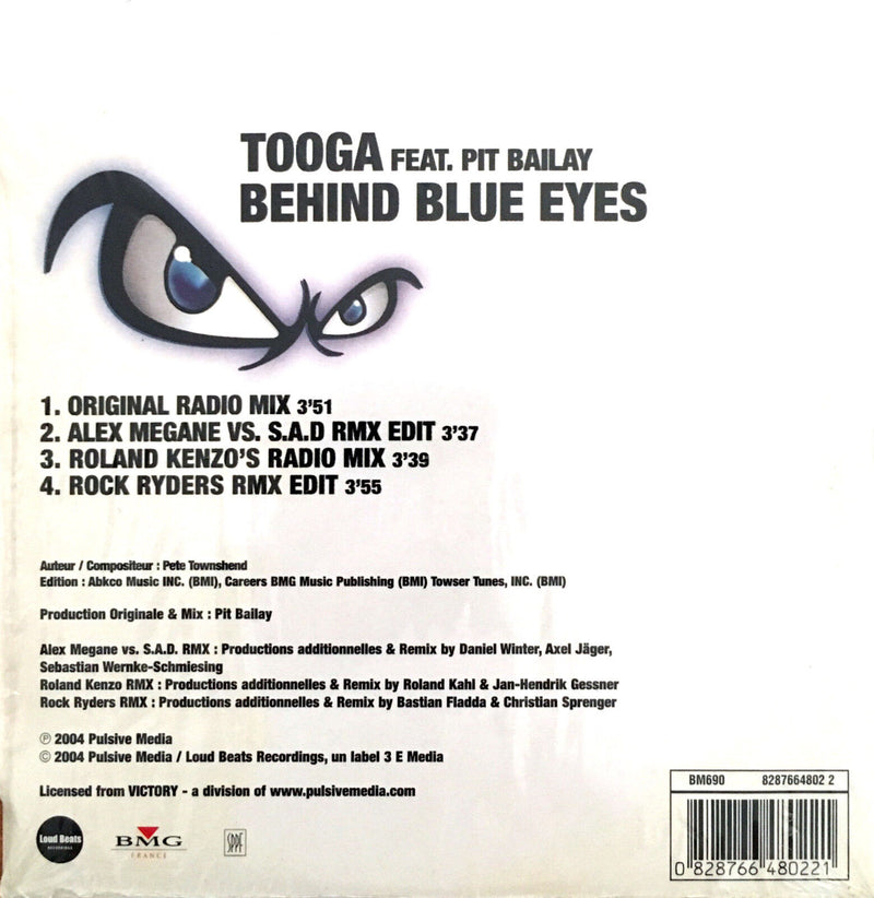 Tooga Feat. Pit Bailay ‎CD Single Behind Blue Eyes - France (M/EX)