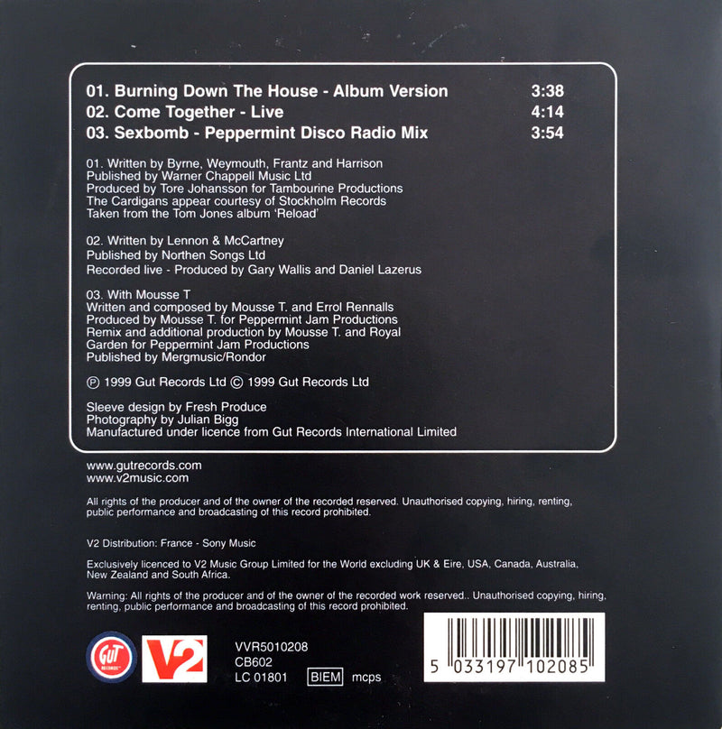 Tom Jones And The Cardigans ‎Maxi CD Burning Down The House - Limited Edition