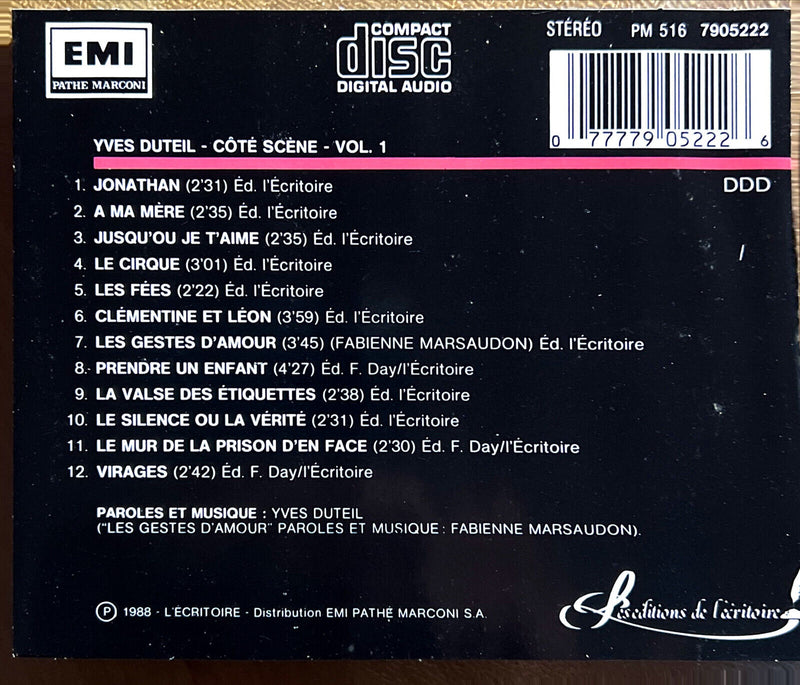 Yves Duteil CD Côté Scène Vol. 1