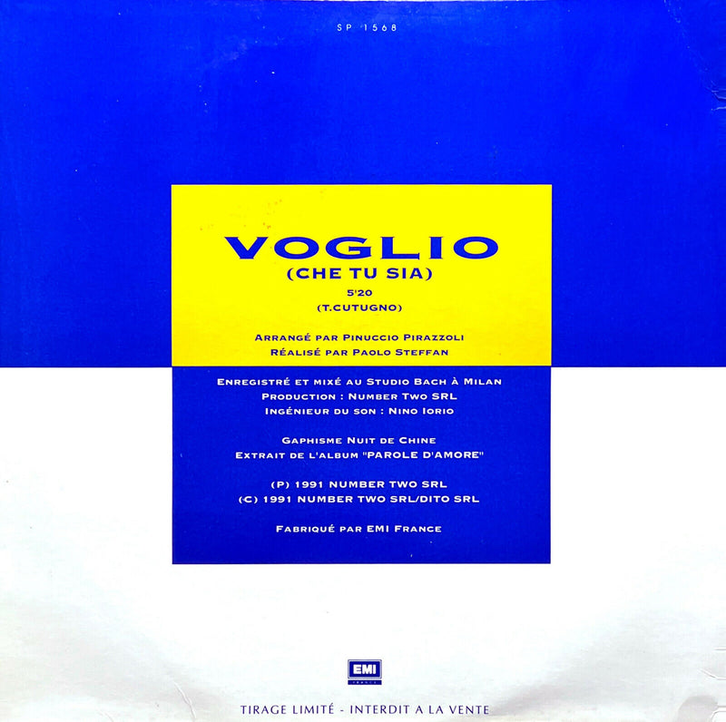 Toto Cutugno 12" Voglio (Che Tu Sia) - Promo - France