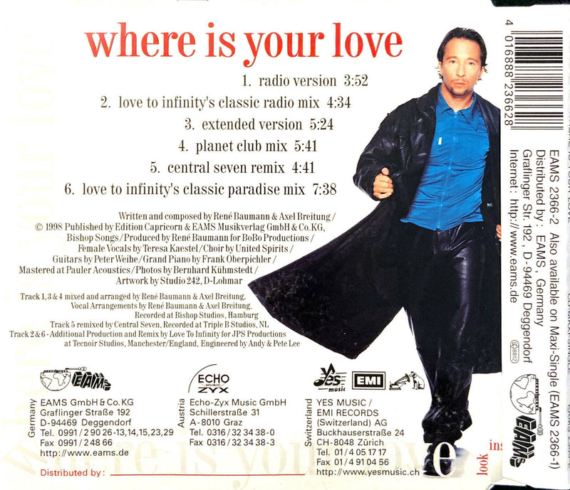 DJ BoBo Maxi CD Where Is Your Love - Europe (M/EX+)