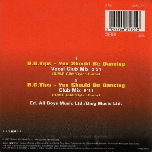E. Sensual CD Single B.G. Tips - You Should Be Dancing - France (VG+/VG+)