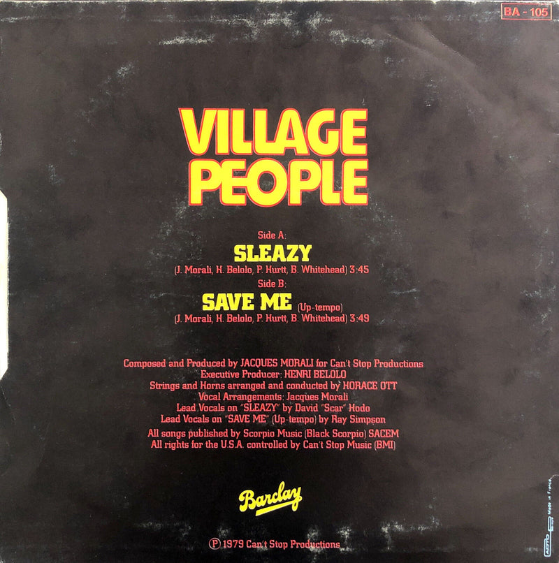 Village People ‎7" Sleazy - Label papier - France (VG+/VG+)