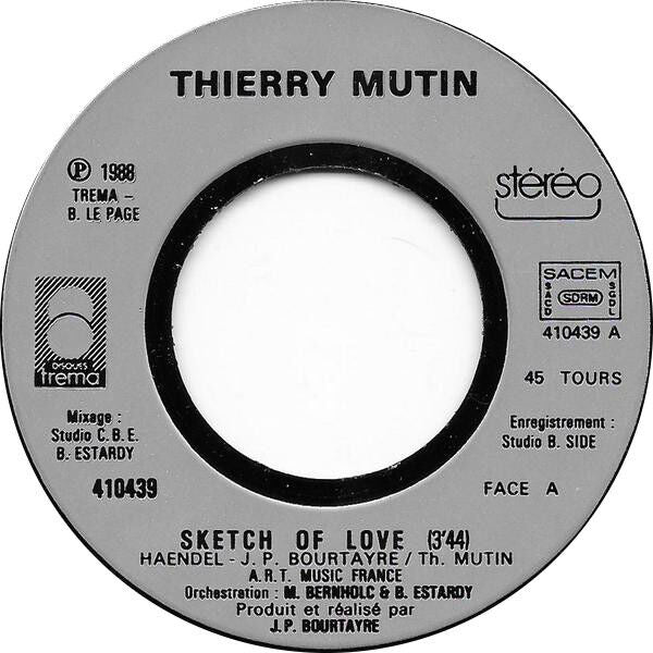 Thierry Mutin ‎7" Sketch Of Love - Adaptation De La Sarabande De Haendel - Fr