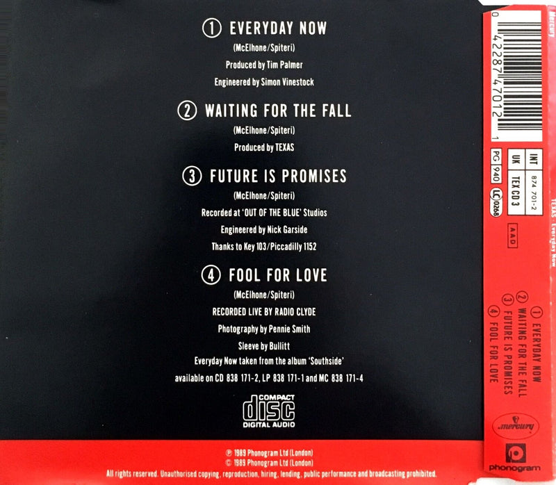Texas ‎Maxi CD Everyday Now - Europe (EX/M)