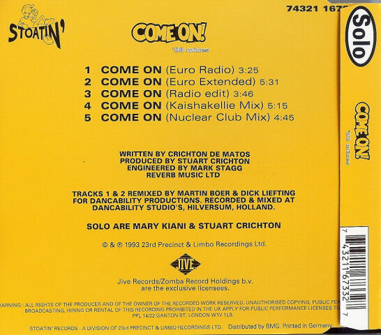 Solo ‎Maxi CD Come On! ('93 Mixes) - Europe (M/EX)