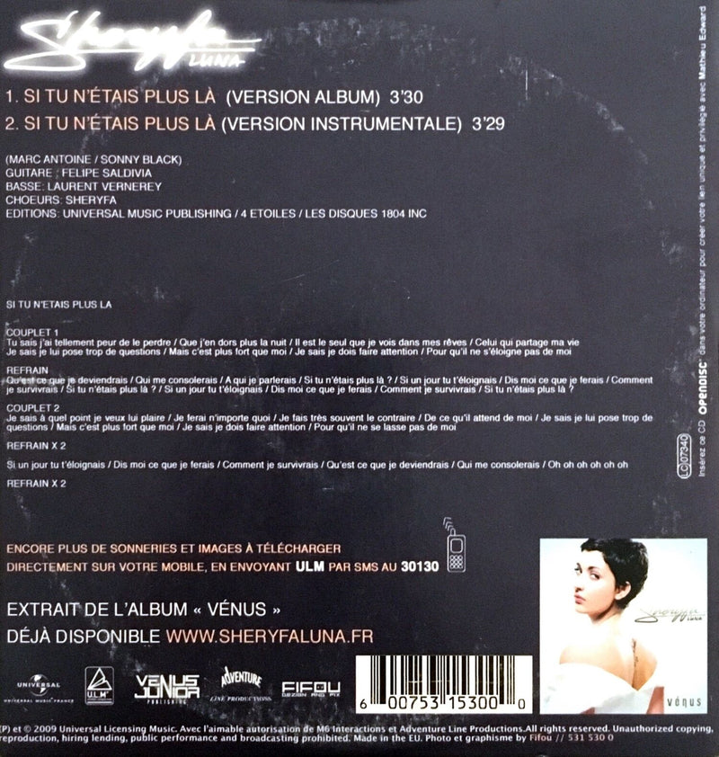 Sheryfa Luna ‎CD Single Si Tu N'étais Plus Là - France (VG/VG+)