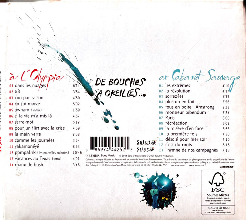Tryo 2xCD De Bouches A Oreilles... (En Concert A L'Olympia & Au Cabaret Sauvage)