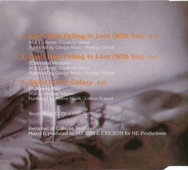 Puccini & Ericson ‎Maxi CD Can't Help Falling In Love (With You) - Europe