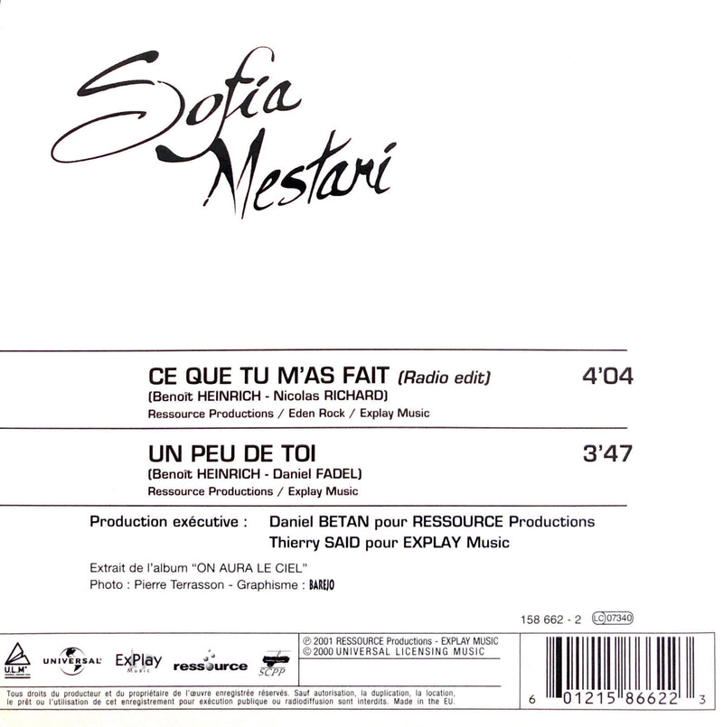 Sofia Mestari ‎CD Single Ce Que Tu M'as Fait - France (EX/EX)