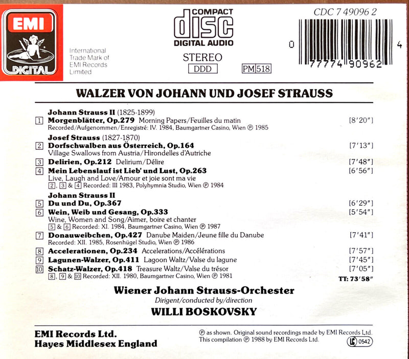 Willi Boskovsky CD Waltzes By Johann & Josef Strauss