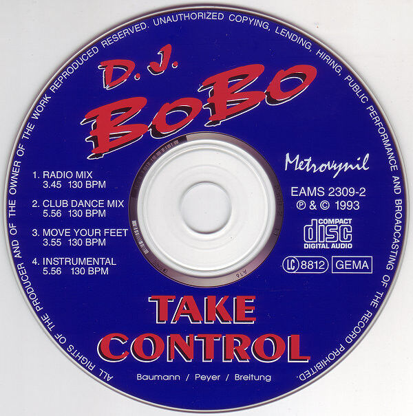 D.J. BoBo Maxi CD Take Control - Germany (VG+/G+)