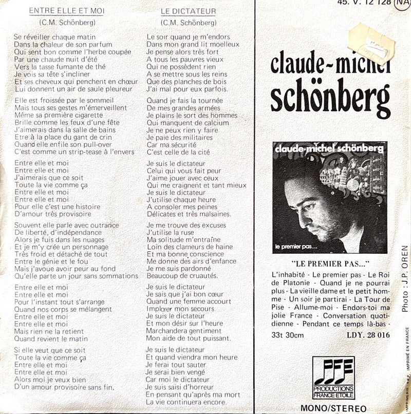 Claude•Michel Schönberg 7" Entre Elle Et Moi / Le Dictateur
